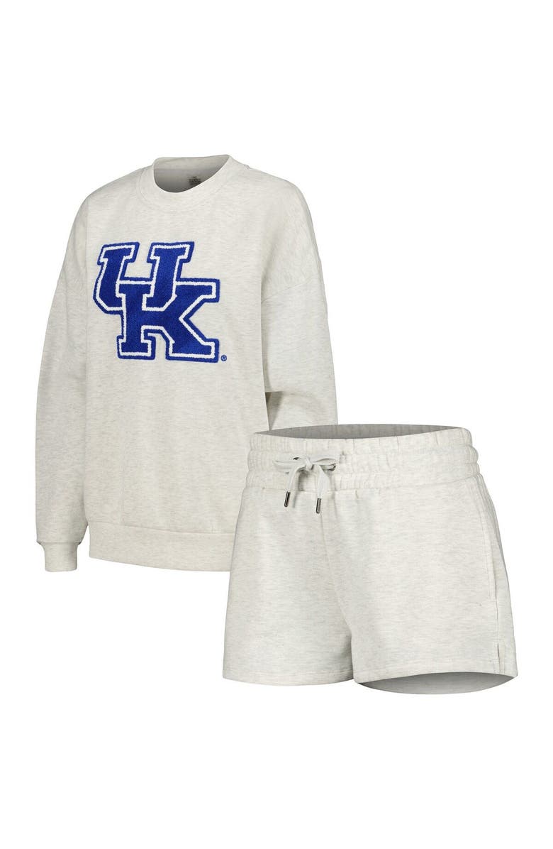 GAMEDAY COUTURE Women's Gameday Couture Ash Kentucky Wildcats Team Effort Pullover Sweatshirt & Shorts Sleep Set, Main, color, 