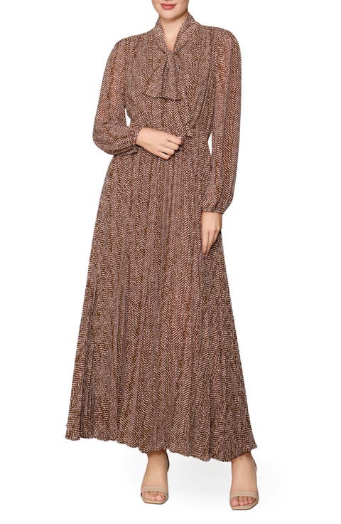Pleated Long Sleeve Maxi Dress