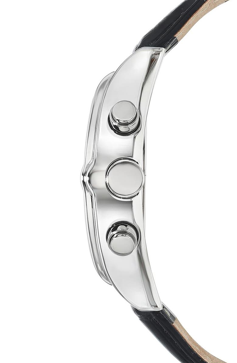 PORSAMO BLEU Roman Chronograph Croc Embossed Leather Strap Watch, 42mm, Alternate, color, Black