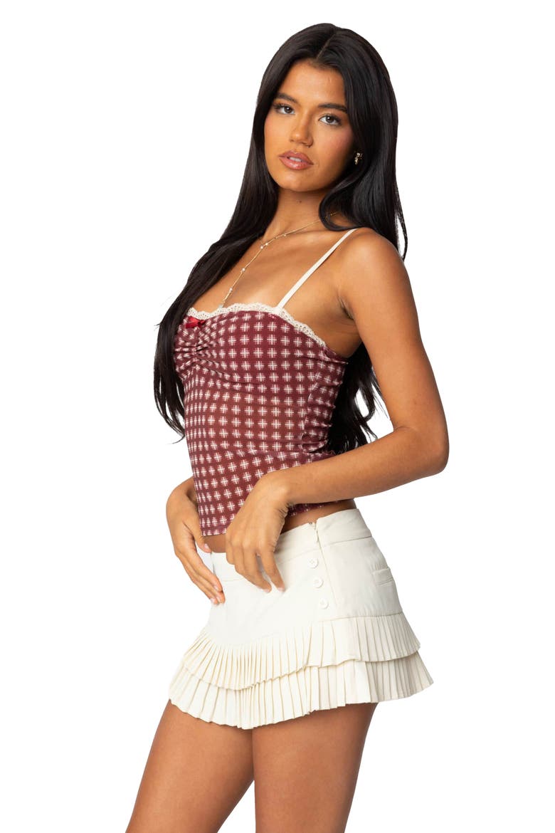 Check Mesh Camisole, Alternate, color, BURGUNDY