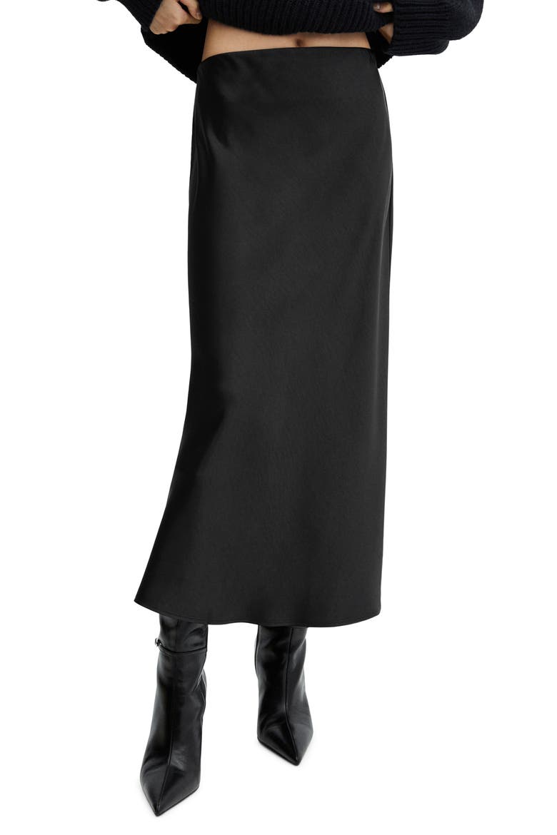 Satin Midi Skirt, Main, color, BLACK