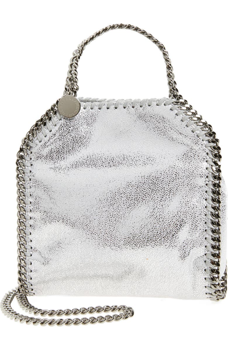Stella McCartney 'Tiny Falabella' Metallic Faux Leather Crossbody Bag, Main, color,