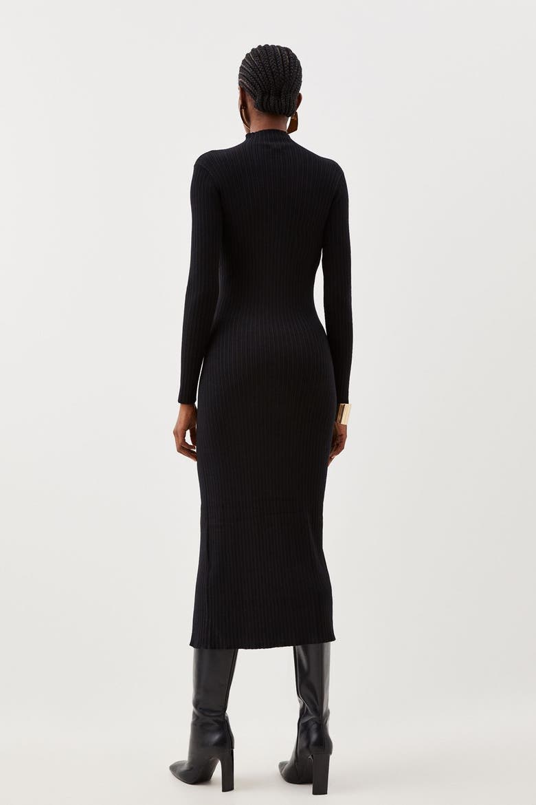 Viscose Popper Split Knit Midi Dress, Alternate, color, Black