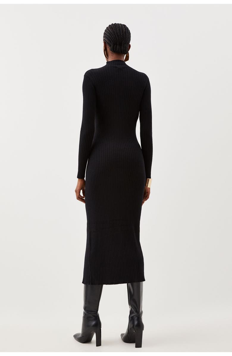 Karen Millen Viscose Popper Split Knit Midi Dress, Alternate, color, Black