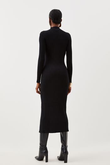 Viscose Popper Split Knit Midi Dress