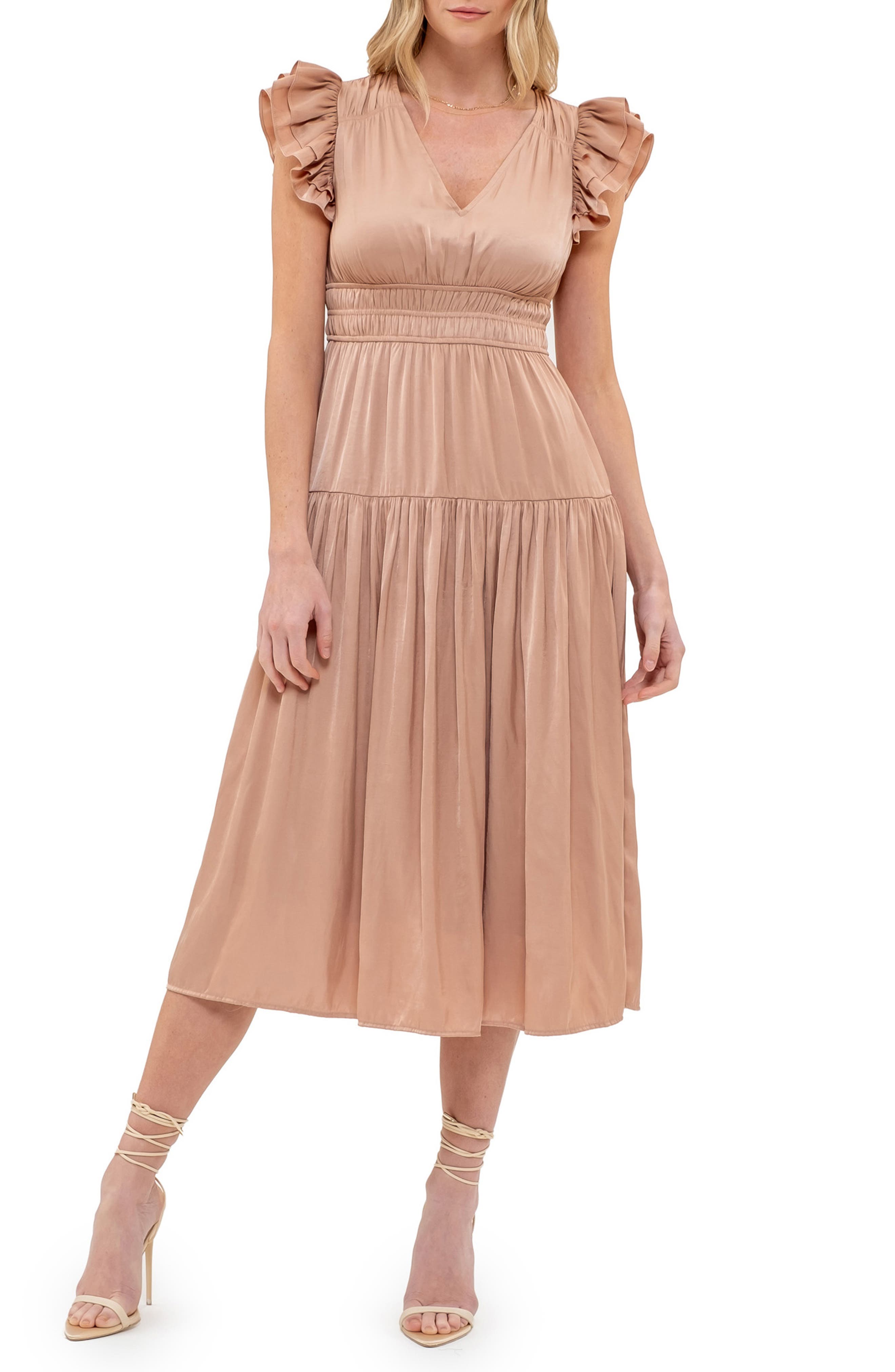 Flutter Sleeve Empire Waist Midi Dress