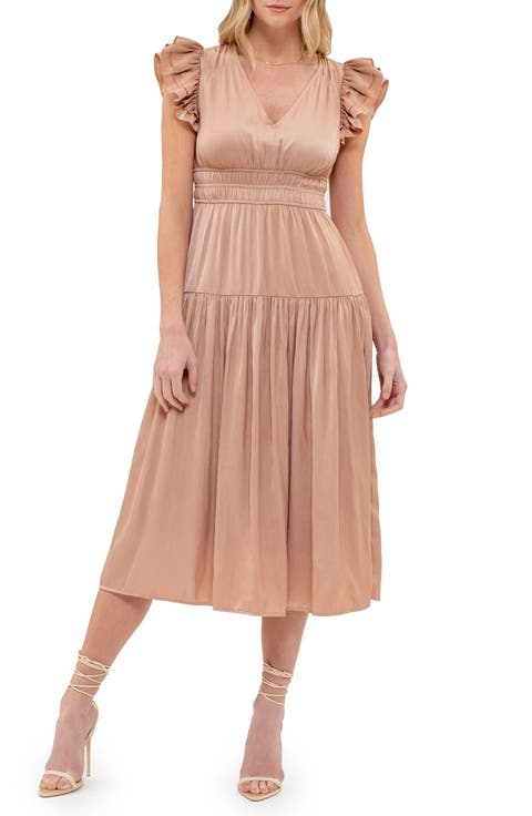 Flutter Sleeve Empire Waist Midi Dress