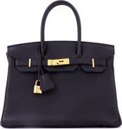 Pre-Owned Hermes Birkin Handbag Black Togo with Gold Hardware 30