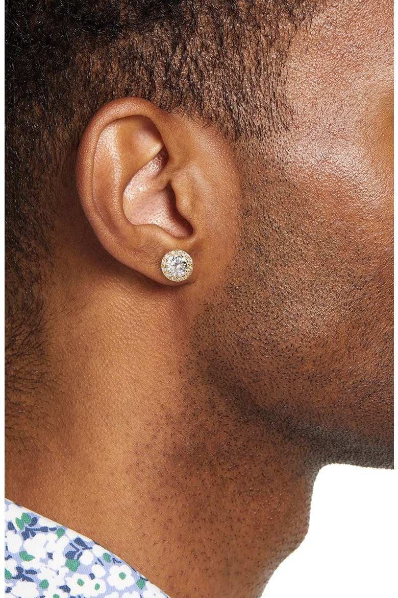 Halo Cubic Zirconia Stud Earrings, Alternate, color, GOLD PLATED SILVER