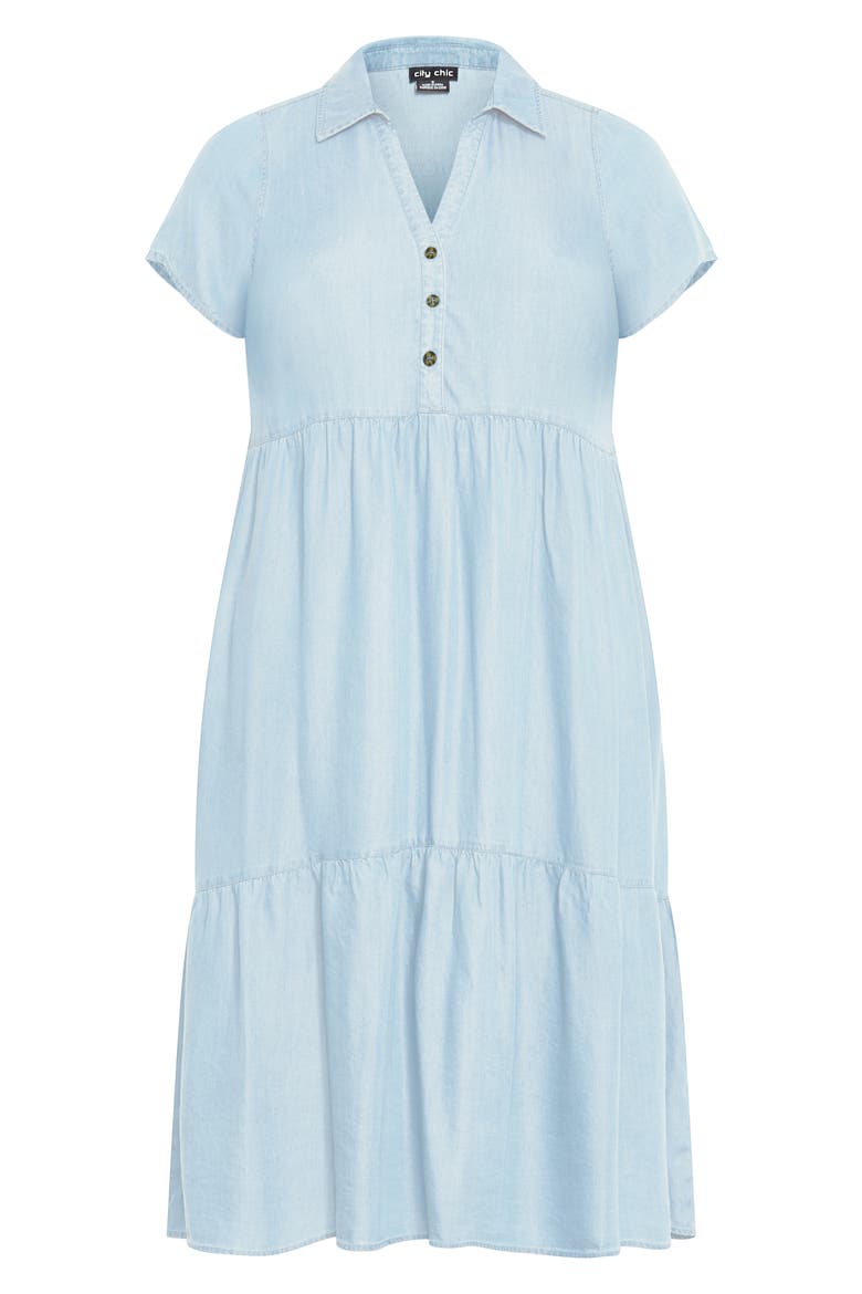 Shyla Tiered Chambray Midi Shirtdress, Alternate, color, LIGHT WASH