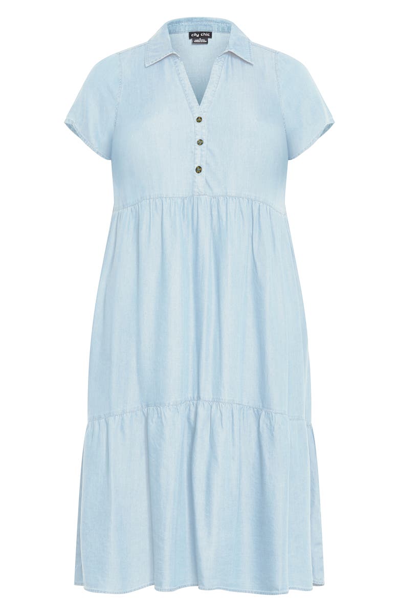 City Chic Shyla Tiered Chambray Midi Shirtdress, Alternate, color, 
