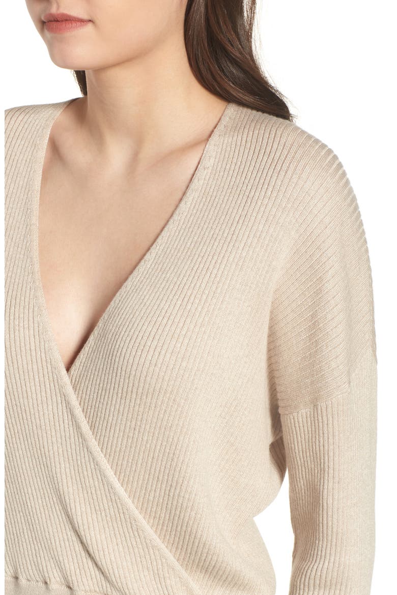 Rib Wrap Sweater, Alternate, color, TAN ETHEREA HEATHER