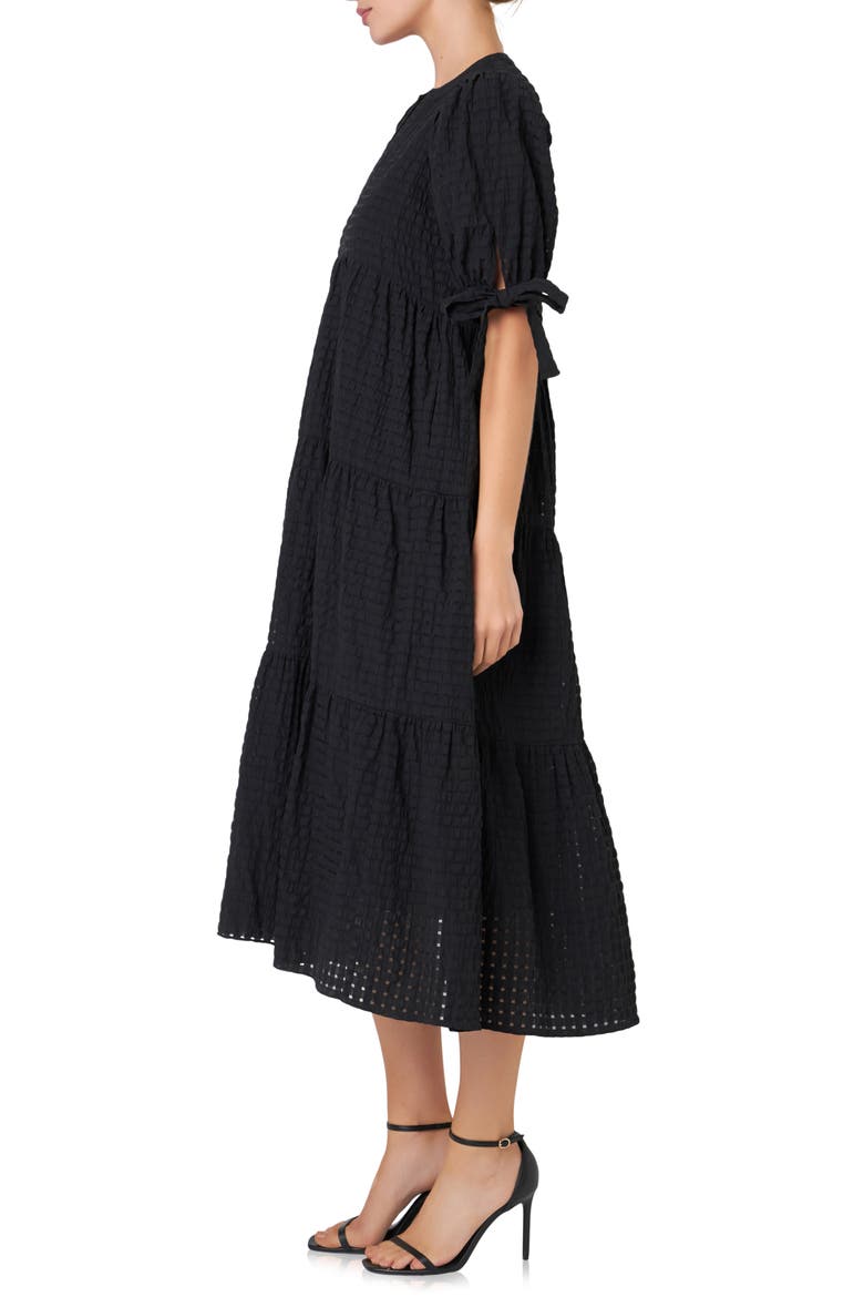 Gingham Tiered Midi Dress, Alternate, color, BLACK