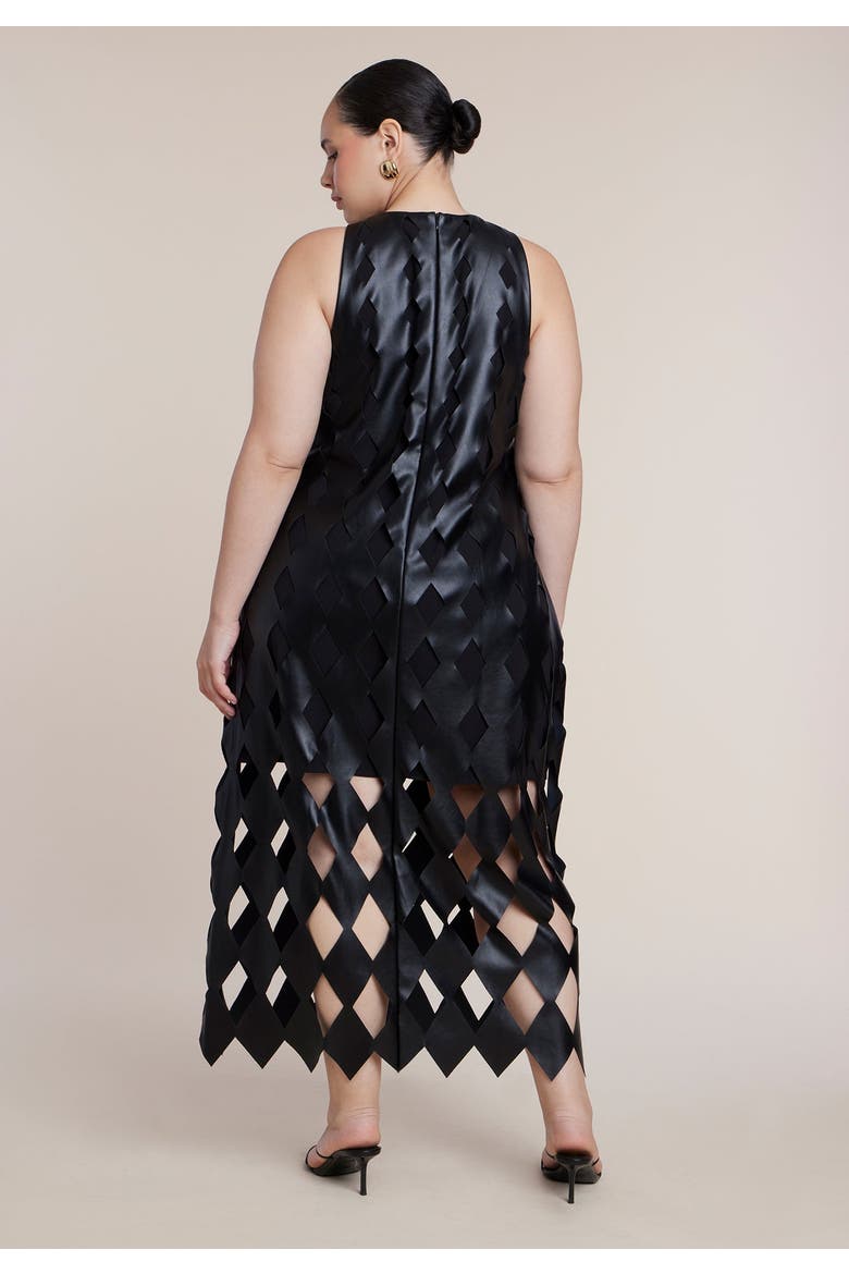 Diamond Cut Faux Leather Maxi Dress, Alternate, color, BLACK ONYX