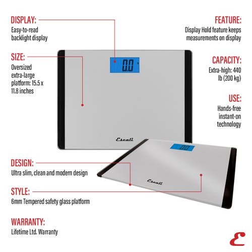 Escali Wide Body Glass Lcd Digital Scale In Gray