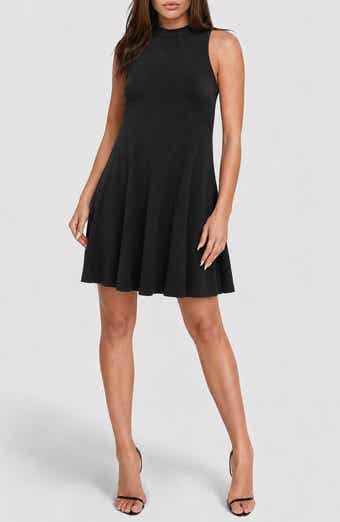 Mock Neck Rib Knit Trapeze Dress
