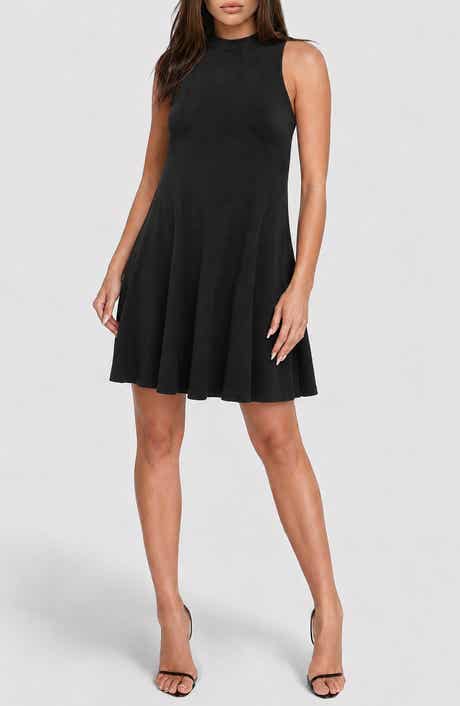 Mock Neck Rib Knit Trapeze Dress
