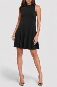 bebe Mock Neck Rib Knit Trapeze Dress