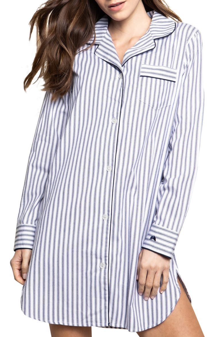 Navy French Ticking Stripe Cotton Nightshirt, Main, color, NAVY