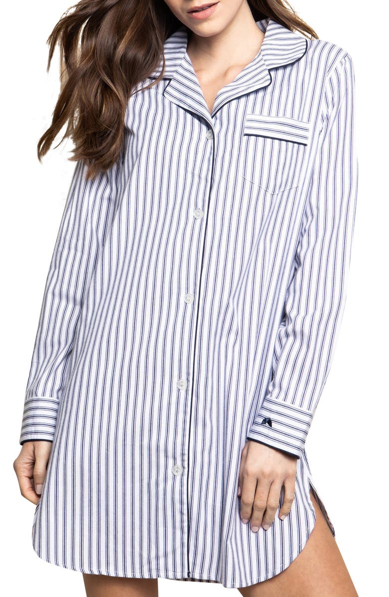 Petite Plume Navy French Ticking Stripe Cotton Nightshirt, Main, color,