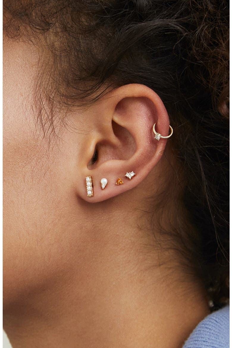 Diamond Pearl Stud Earrings, Alternate, color, Yellow Gold