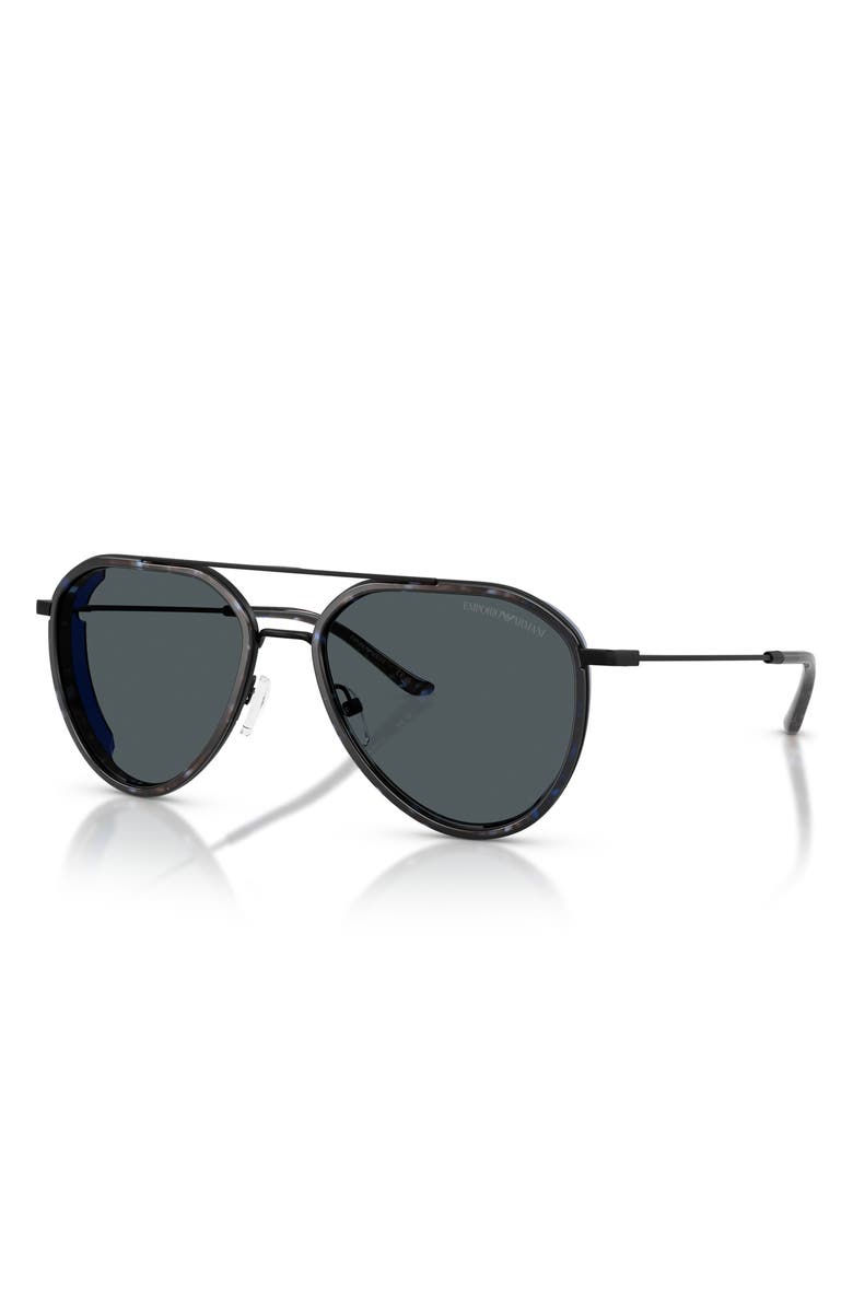 Emporio Armani 56mm Pilot Sunglasses, Alternate, color, Matte Black / Dark Grey