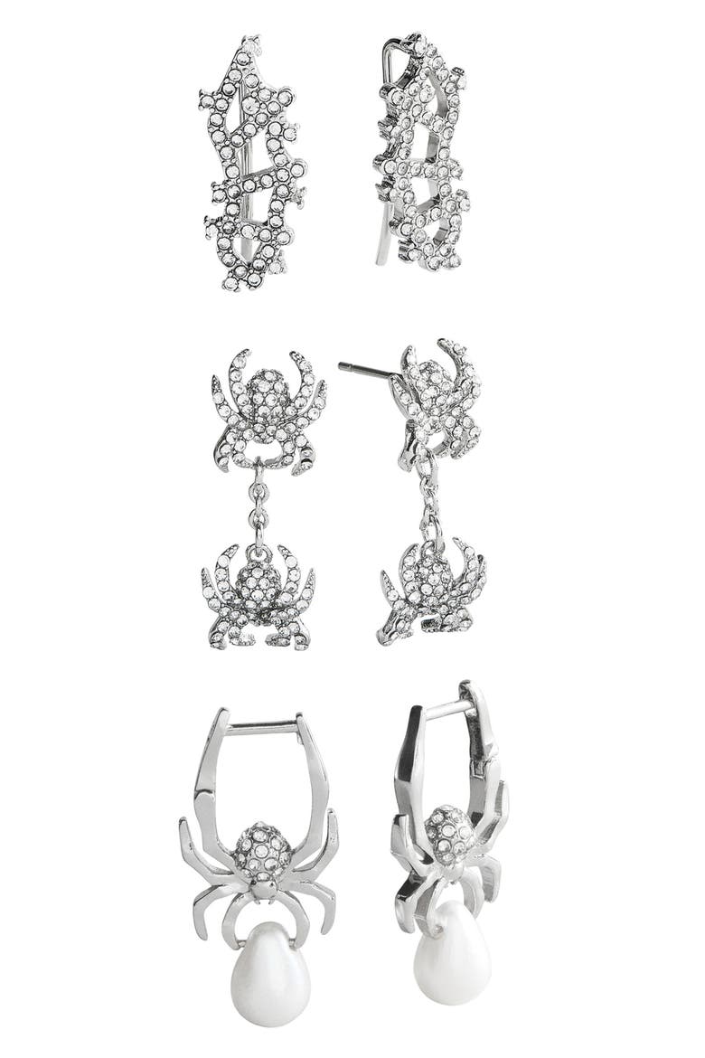 Caught in the Web Set of 3 Earrings, Main, color, SILVER