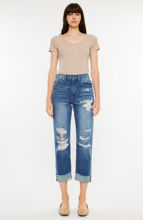 Kancan Eloise Essentials High Rise Straight Leg Jeans In Blue
