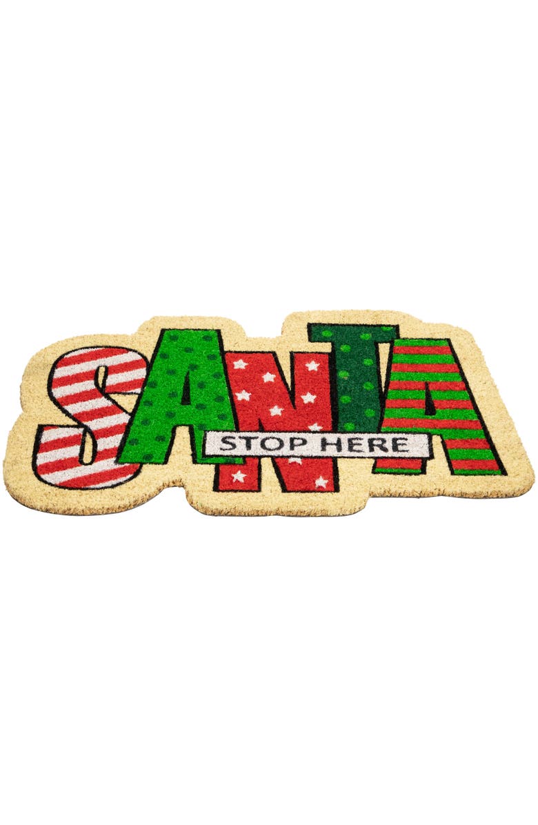 Northlight Red and Green "Santa Stop Here" Outdoor Christmas Doormat 18" x 30", Alternate, color, Green