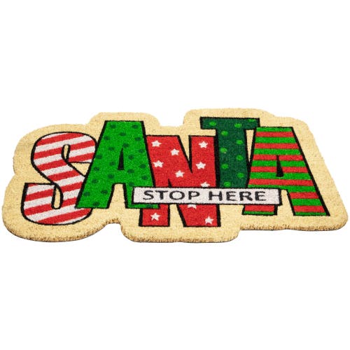 Northlight Red And Green "santa Stop Here" Outdoor Christmas Doormat 18" X 30" In Multi