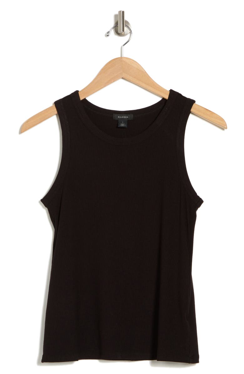 Halogen<sup>®</sup> Fitted Ribbed Tank Top, Alternate, color, Rich Black