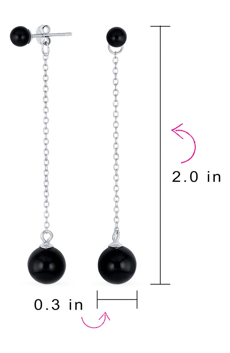 BLING JEWELRY Rhodium Plated Sterling Silver Double Ball Linear Earrings, Alternate, color, 