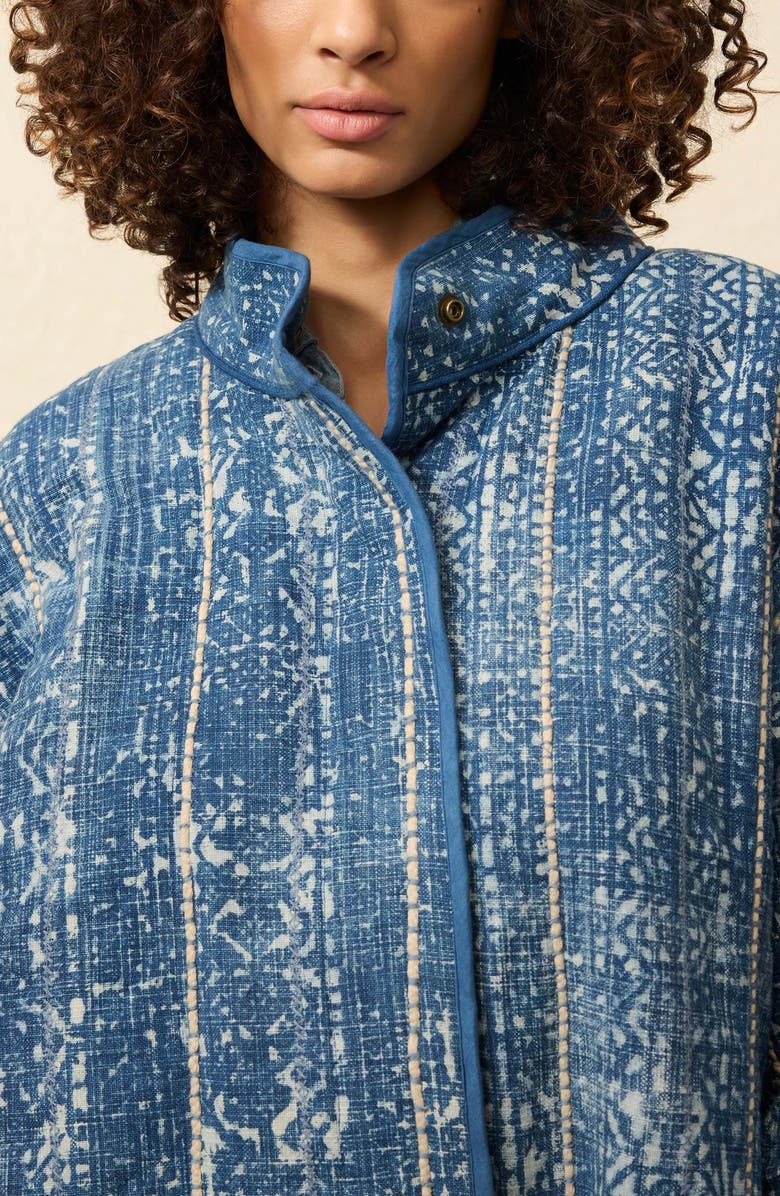 Faherty Indigo Patchwork Print Organic Cotton Quilted Jacket, Alternate, color, Akola Blockprint