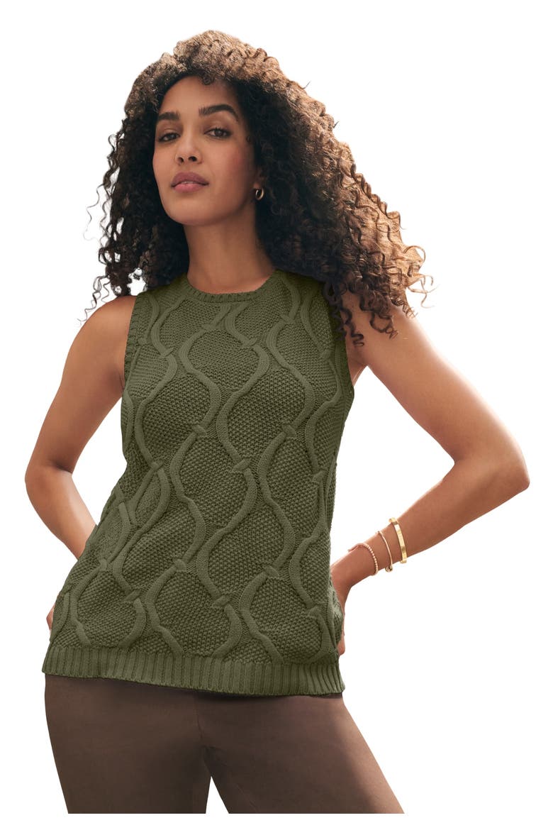 Sleeveless Cable Shell, Main, color, DARK OLIVE GREEN