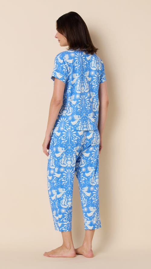 The Cat's Pajamas Pima Knit Cropped Pajama Set In Blue
