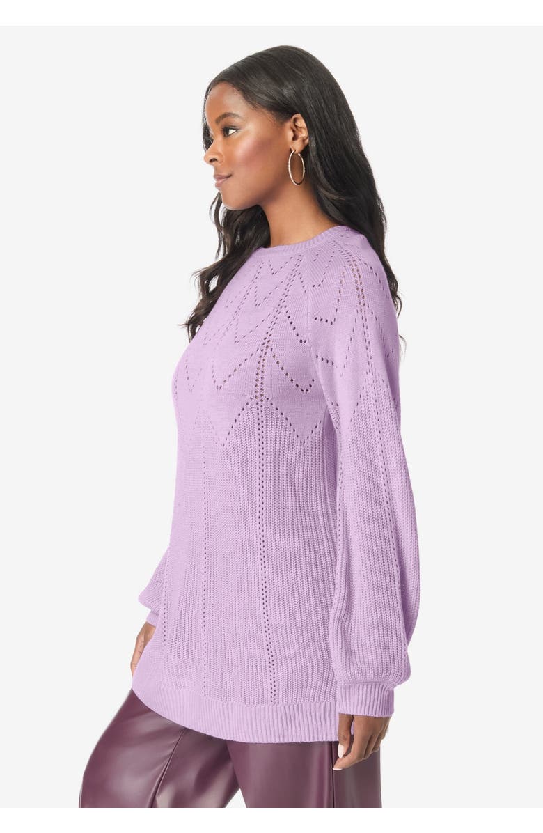 Roaman's Pointelle Yoke Crewneck Sweater, Alternate, color, Pale Blue