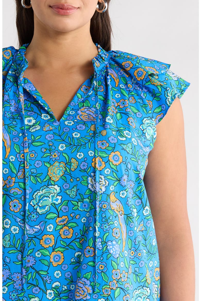 Floral Ruffle Cap Sleeve Top, Alternate, color, BLUE-GREENS