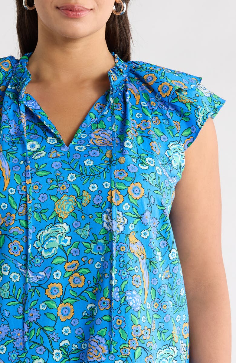 SUGARLIPS Floral Ruffle Cap Sleeve Top, Alternate, color, Blue-Greens