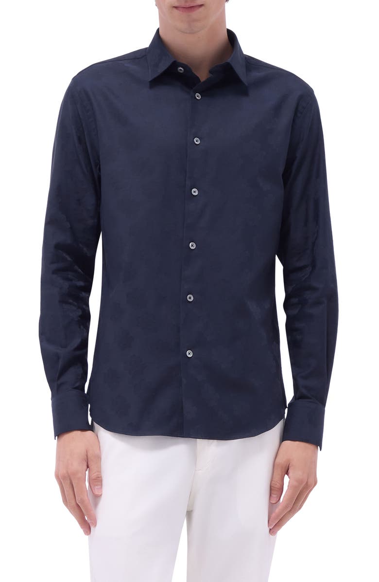 Bugatchi Julian Floral Jacquard Stretch Cotton Button-Up Shirt, Main, color, 