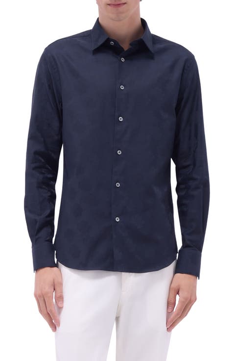 Julian Floral Jacquard Stretch Cotton Button-Up Shirt