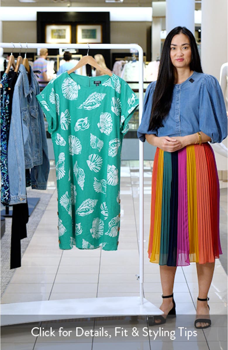 Shell Print Short Sleeve Linen Blend Dress, sales video thumbnail