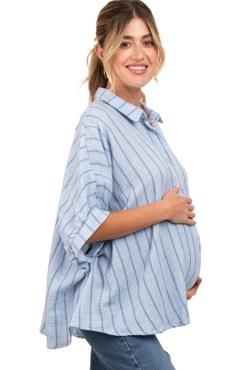 PinkBlush Striped Collared Oversized Top, Alternate, color, Light Blue