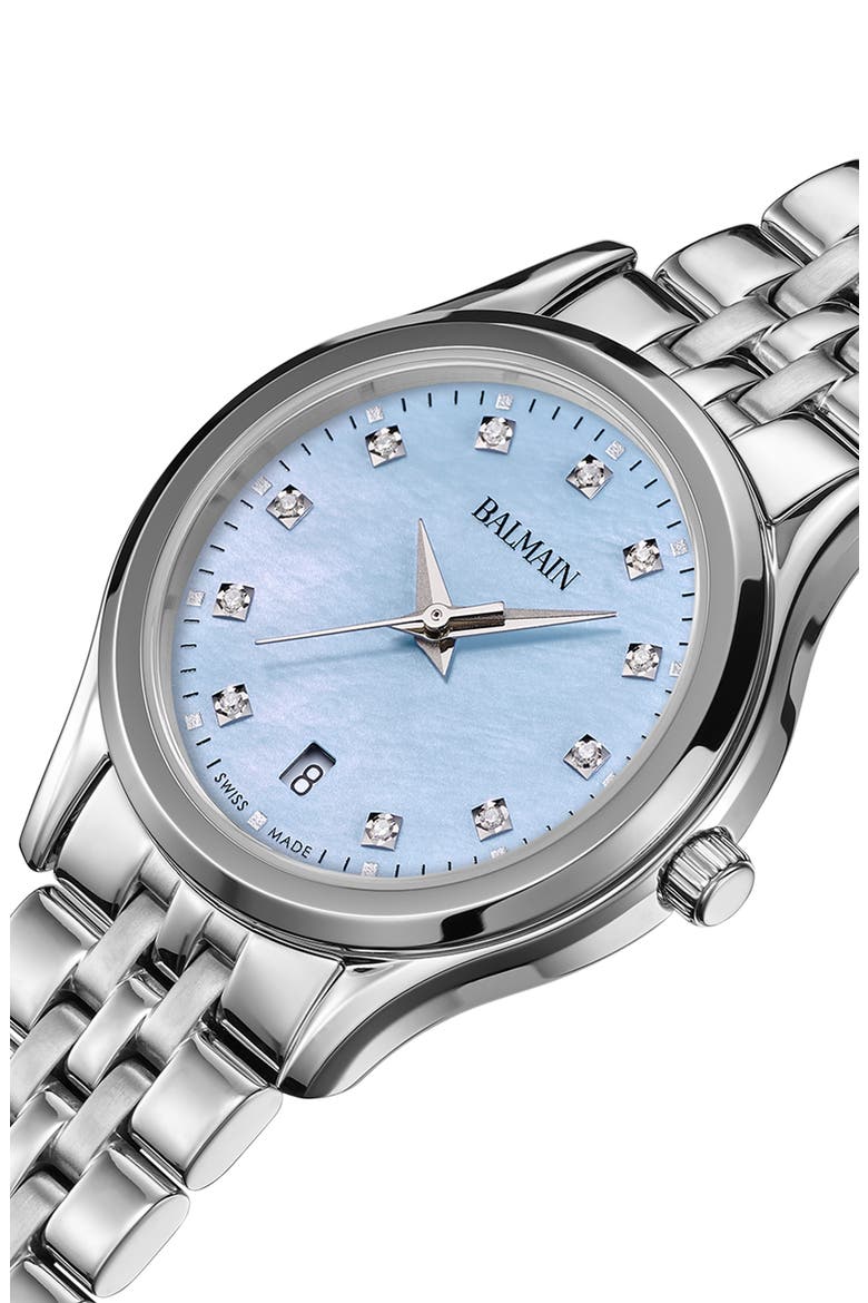 Beleganza Diamond & Mother-of-Pearl Bracelet Watch, 27.5mm, Alternate, color, BLUE/ STAINLESS STEEL