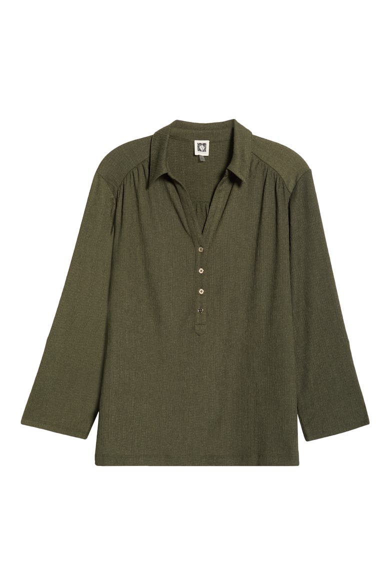 Half Placket Roll Tab Top, Alternate, color, DARK BAY LEAF