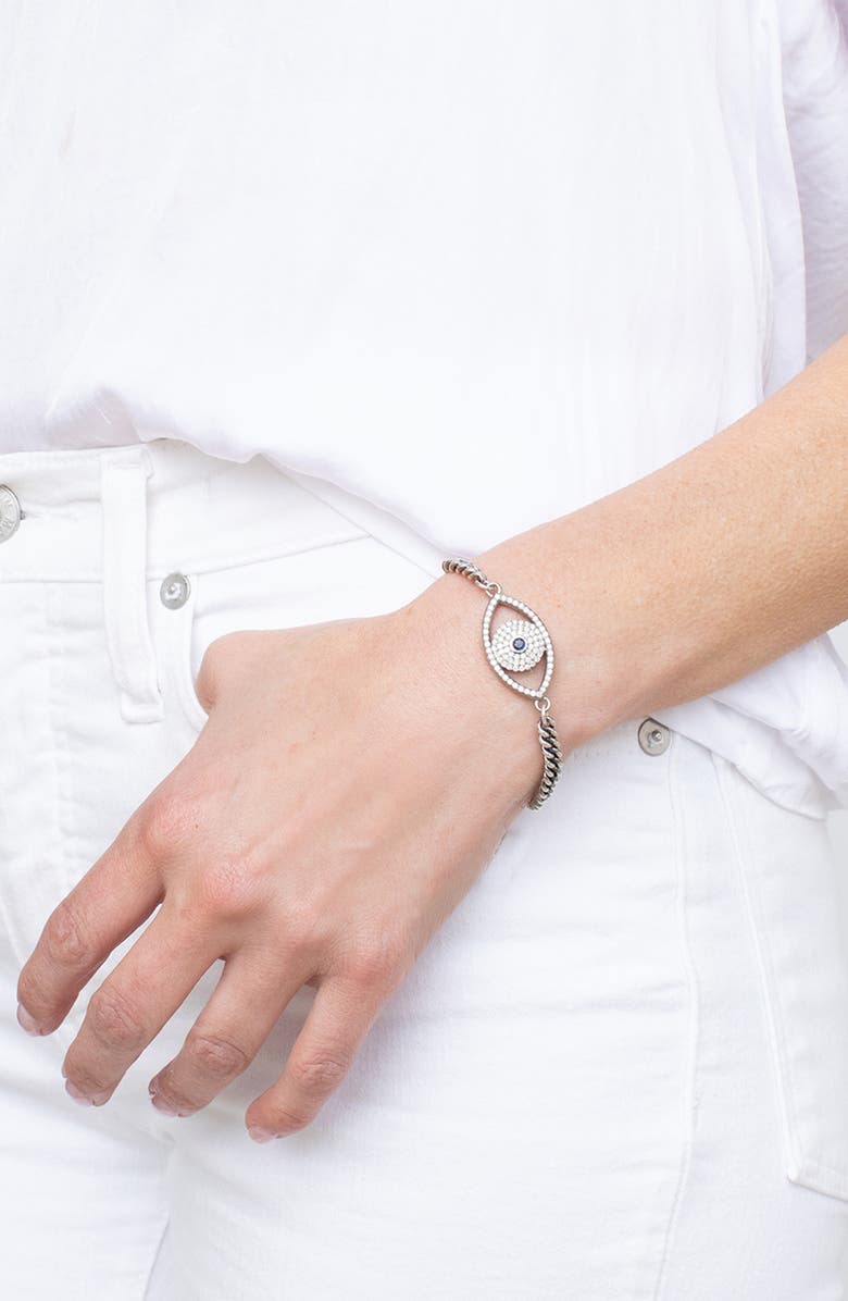 Sheryl Lowe Evil Eye Curb Chain Bracelet, Alternate, color, Sterling Silver