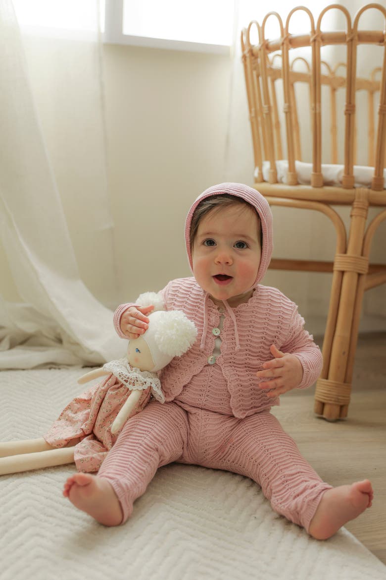 3 Piece Organic Cotton Knit Cardigan, Leggings, and Hat Set, Alternate, color, White