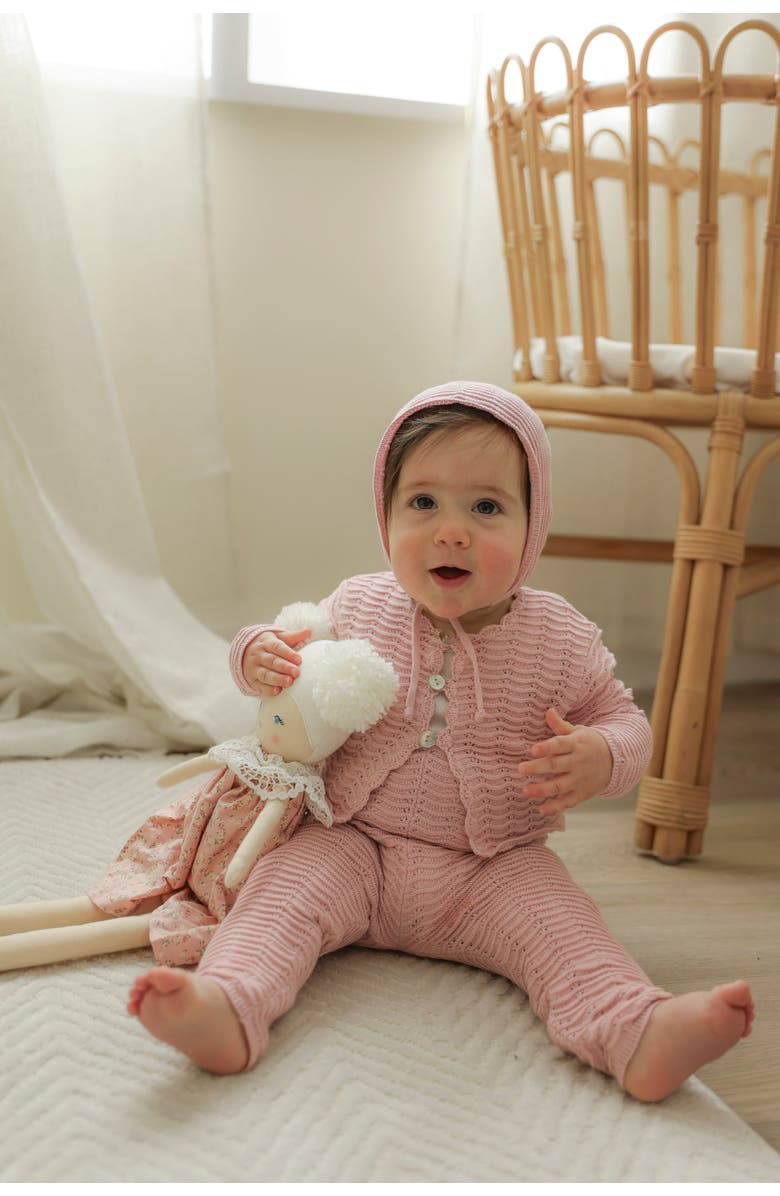 Clô 3 Piece Organic Cotton Knit Cardigan, Leggings, and Hat Set, Alternate, color, White