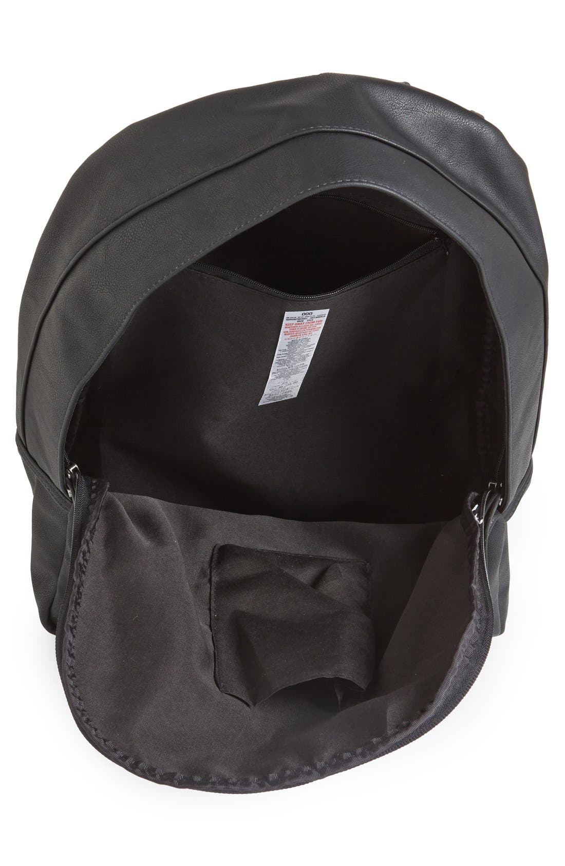 Topman Black Faux Leather Backpack, Alternate, color, 