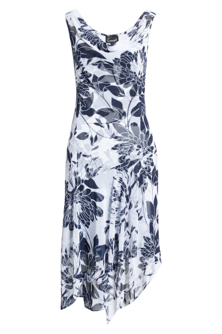 Floral Print Chiffon Asymmetrical Hem Dress, Alternate, color, NAVY
