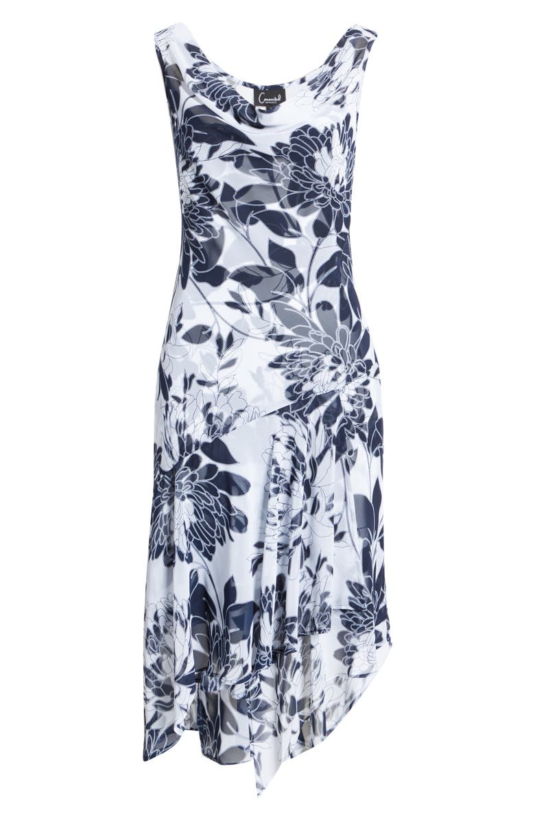 Connected Apparel Floral Print Chiffon Asymmetrical Hem Dress, Alternate, color, 